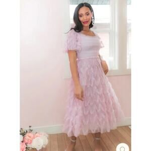 Ivy City Co Cloud Nine Pink Tulle Midi Dress Women Size S Smocked Coquette Fairy